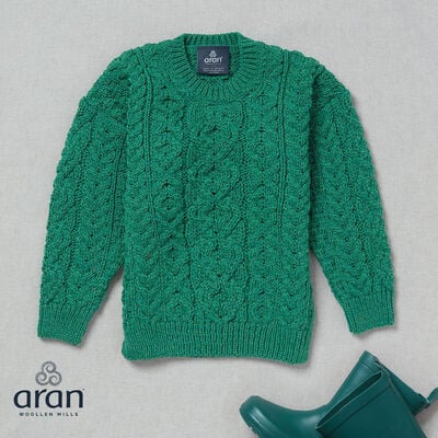 Aran Woollen Mills Children’s Trellis Crew Neck Sweater Green